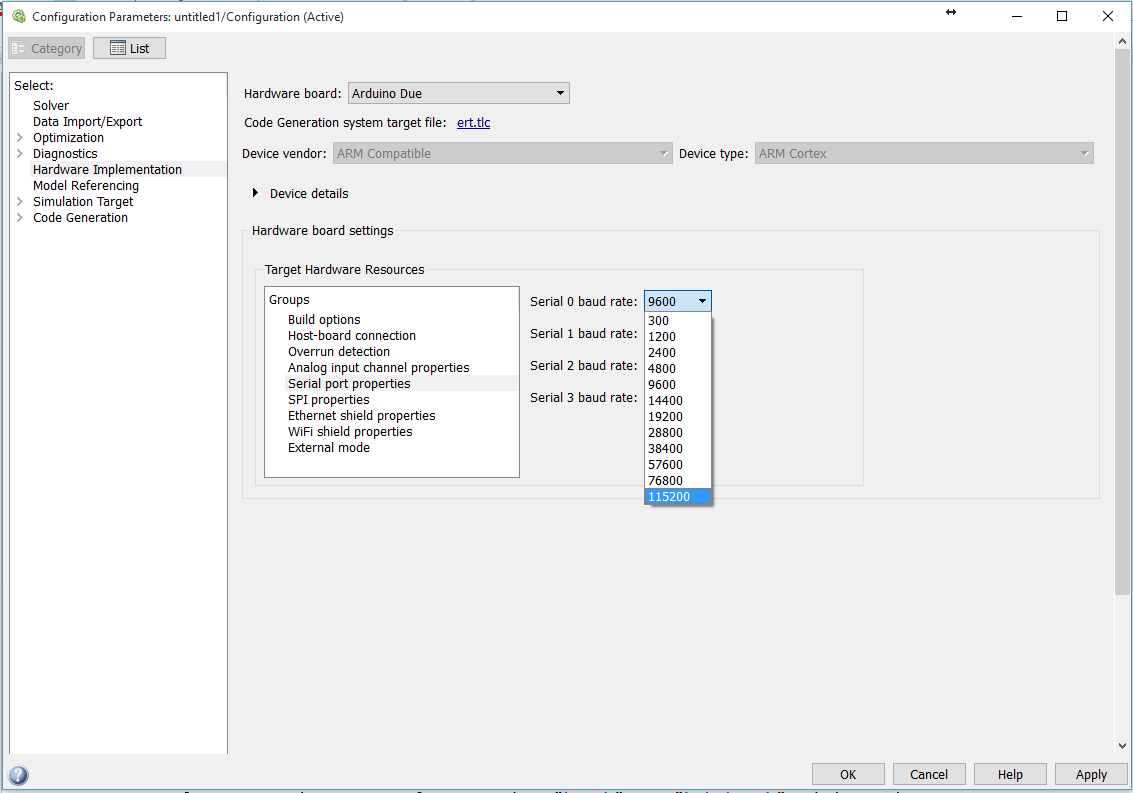 Setting serial baud rate