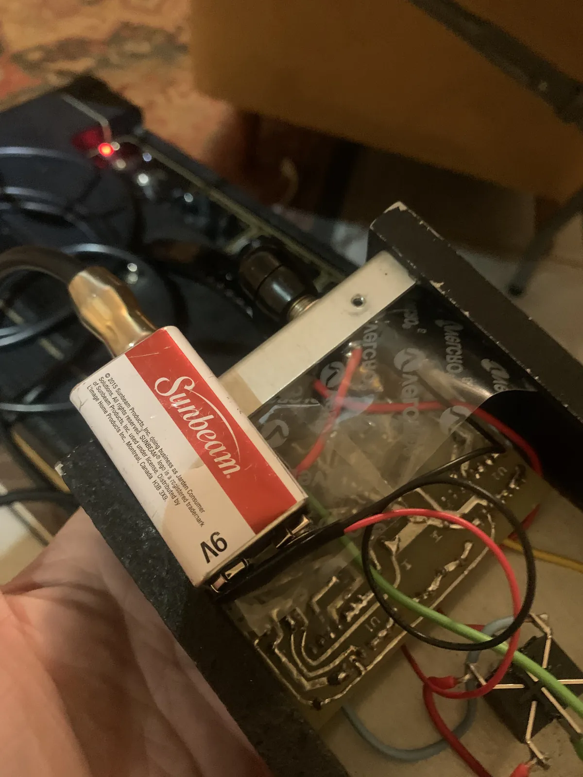 9 V battery sitting inside the pedal next to the circuit board