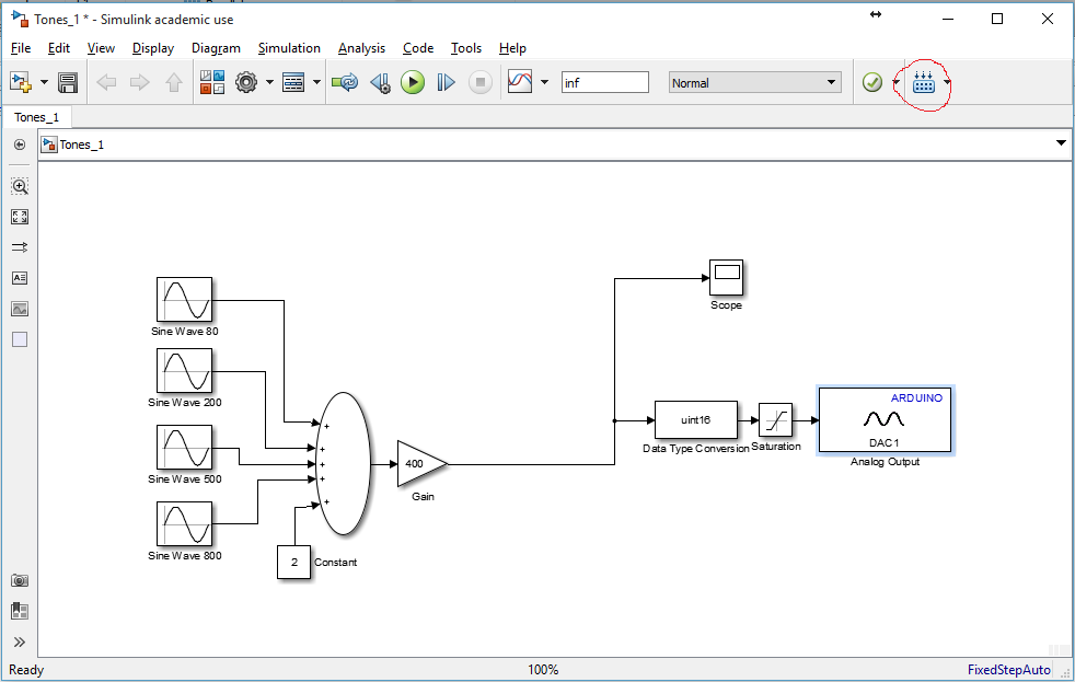 Tone generation Simulink model