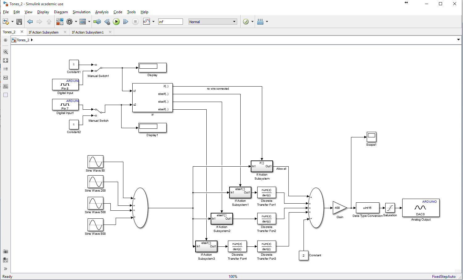 Filter switching Simulink model