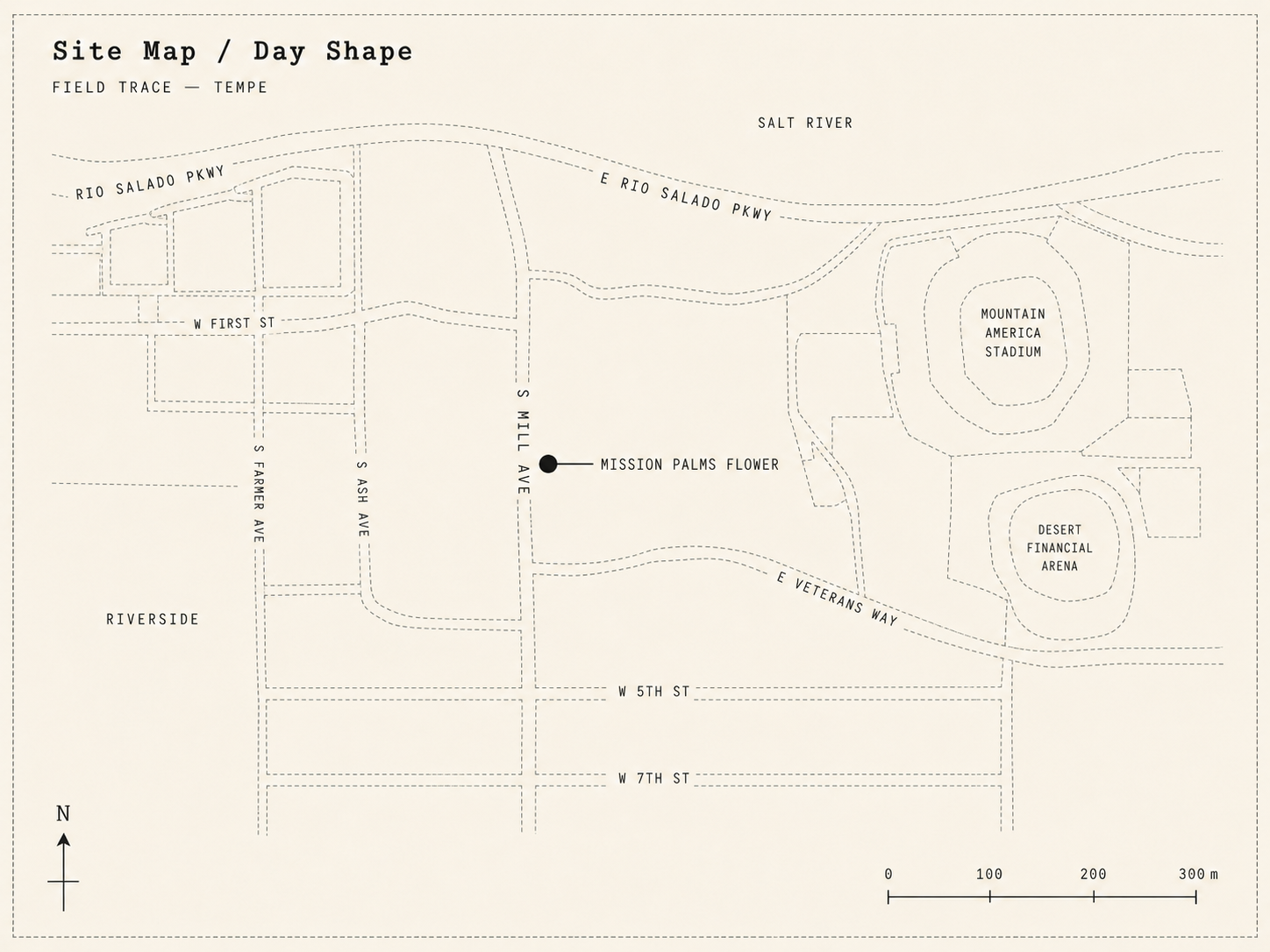 Map showing the Mission Palms flower scan location in Tempe, Arizona